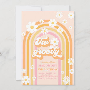 Twee Groovy Boho Daisy Rainbow 2e Birthday Party Kaart
