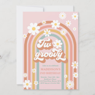 Twee Groovy Boho Daisy Rainbow 2e Birthday Party Kaart