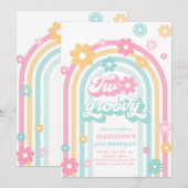 Twee Groovy Boho Daisy Rainbow 2e Birthday Party Kaart (Voorkant / Achterkant)