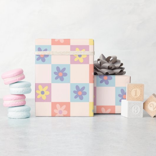 Twee Groovy Boho Retro geruit patroon Cadeaupapier (Baby Shower)