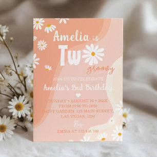 Twee Groovy Daisy 2e Verjaardag uitnodiging
