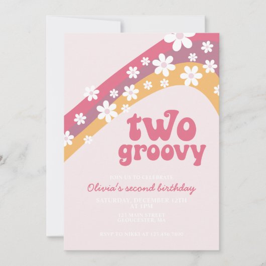 Twee Groovy daisy boho floral 2e verjaardag Kaart (Voorkant)