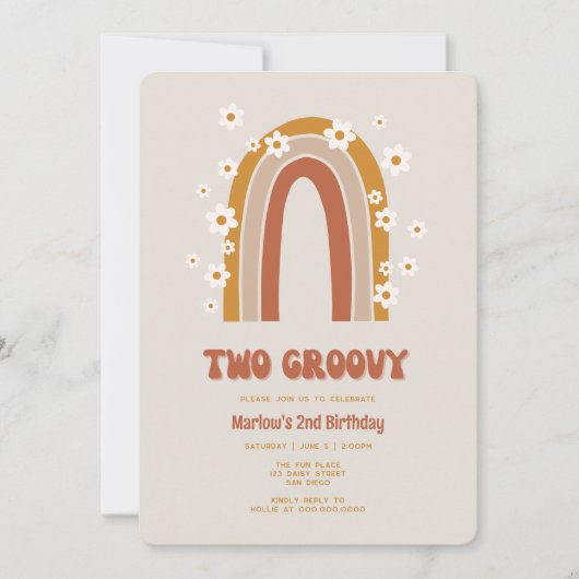 Twee Groovy Daisy Rainbow 2e Birthday Uitnodiging (Voorkant)