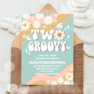 Twee Groovy Daisy Verjaardagsuitnodigingen Kaart