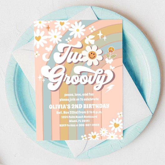 Twee Groovy Daisy Verjaardagsuitnodigingen Kaart