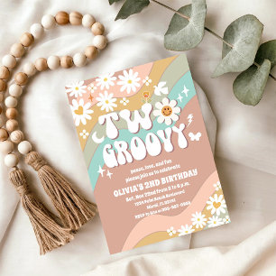Twee Groovy Daisy Verjaardagsuitnodigingen Kaart