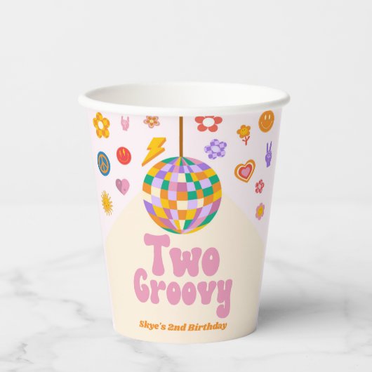 Twee Groovy Disco Ball 2e verjaardagsfeestje Papieren Bekers (Voorkant)