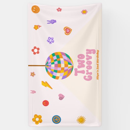 Twee Groovy Disco Ball 2e verjaardagsfeestje Spandoek (Verticaal)