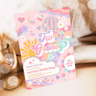 Twee Groovy Disco Regenboog Zon 2de Verjaardag Kaart