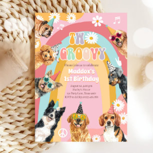 Twee groovy Dog Retro Pawty Girl Birthday Kaart