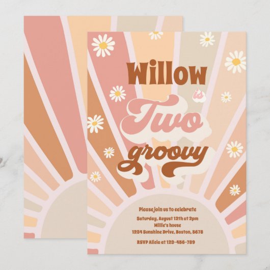 Twee Groovy Hippie 2e verjaardag Sunshine Daisy Kaart (Voorkant / Achterkant)