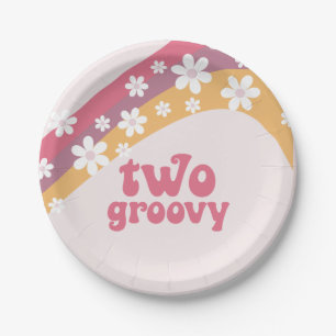Twee groovy hippie madeliefje boho regenboog papie papieren bordje