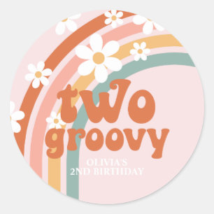 Twee groovy madeliefjes boho bloemrijke regenboog  ronde sticker