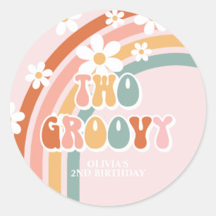 Twee groovy madeliefjes boho bloemrijke regenboog ronde sticker