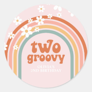 Twee groovy madeliefjes boho bloemrijke regenboog ronde sticker
