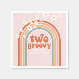 Twee groovy madeliefjes boho bloemrijke regenboog servet