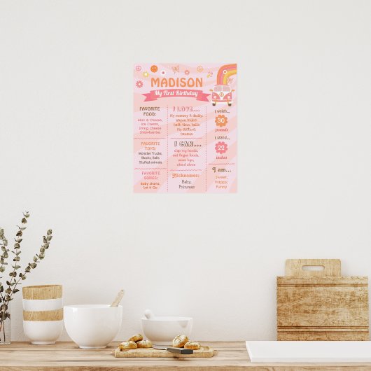 Twee Groovy One Retro Daisy Birthday Milestone Sig Poster (Keuken)