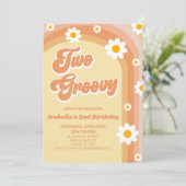 Twee Groovy Oranje Retro Daisy 2e Verjaardagsfeest Kaart (Staand voorkant)