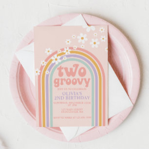 Twee Groovy Pastel regenboog 2de verjaardag Kaart