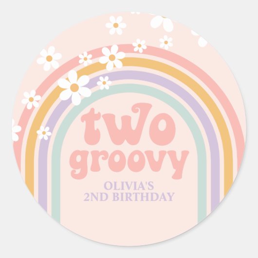 twee Groovy Pastel-regenboog, tweede verjaardag Ronde Sticker (Voorkant)