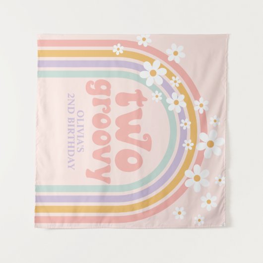 TWEE Groovy Pastel regenboogschieten 2e verjaardag Wandkleed (Voorkant (horizontaal))