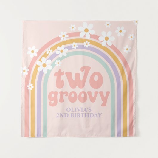 TWEE Groovy Pastel regenboogschieten 2e verjaardag Wandkleed (Voorkant)