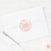 Twee Groovy Pink Daisy Checker Ronde Sticker (Envelop)