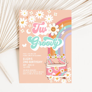 Twee Groovy Pink Daisy Rainbow Van 2e Verjaardag Kaart