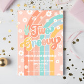 Twee Groovy Rainbow Daisy Retro 2e Verjaardagsfees Kaart