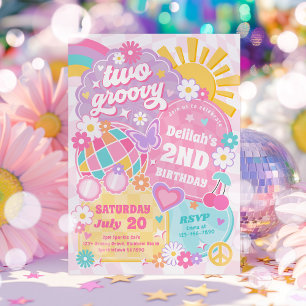 Twee Groovy Rainbow Sunshine 2e verjaardagsfeestje Kaart