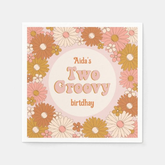 Twee Groovy Retro Bloemen 2e Verjaardag Servet (Voorkant)