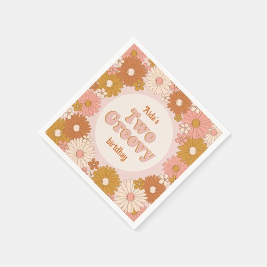 Twee Groovy Retro Bloemen 2e Verjaardag Servet (Hoek)