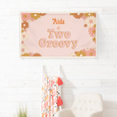 Twee Groovy Retro Bloemen Achtergrond Spandoek (Insitu)