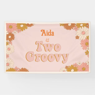 Twee Groovy Retro Bloemen Achtergrond Spandoek