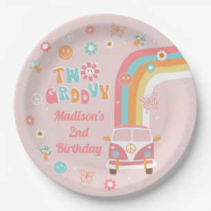 Twee groovy Retro Boho Birthday Party Paper Borden Papieren Bordje