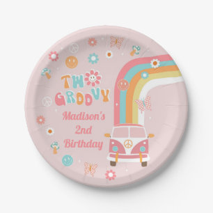 Twee groovy Retro Boho Birthday Party Paper Borden Papieren Bordje