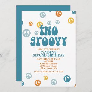 Twee Groovy Retro Boy 2e verjaardag Uitnodiging