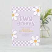 Twee Groovy Retro Check Lila Daisy Kaart (Staand voorkant)