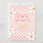 Twee Groovy Retro Check Roze Madelief Kaart (Voorkant)