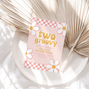 Twee Groovy Retro Check Roze Madeliefje Kaart