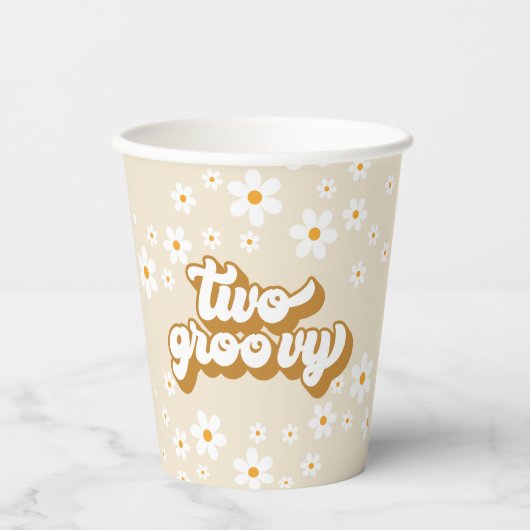 Twee Groovy Retro Daisy 2e verjaardag papieren bek Papieren Bekers (Voorkant)