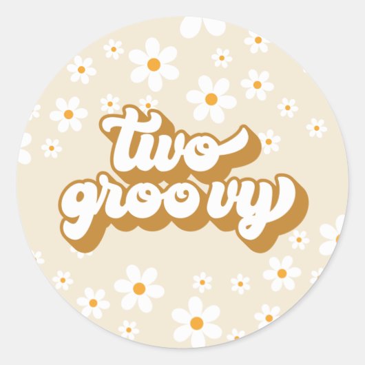 Twee Groovy Retro Daisy 2e verjaardag Ronde Sticker (Voorkant)