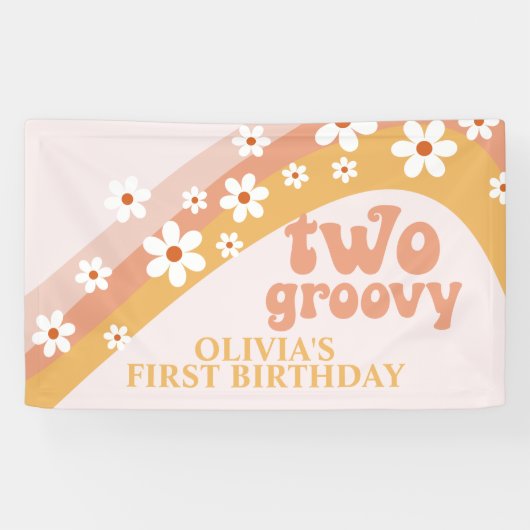 Twee Groovy Retro Daisy Birthday Banner (Horizontaal)