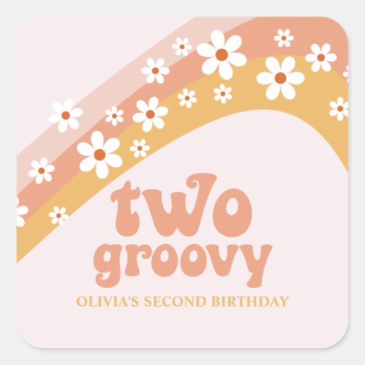 Twee Groovy Retro Daisy Boho Rainbow Square Sticke Vierkante Sticker (Voorkant)
