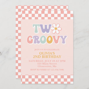 Twee Groovy Retro Daisy en Checker 2e verjaardag Kaart