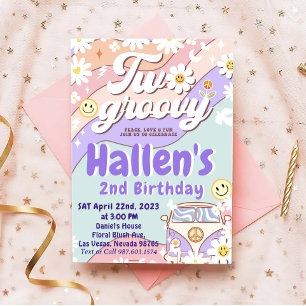 Twee Groovy Retro Daisy Rainbow 2e verjaardag Kaart