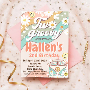Twee Groovy Retro Daisy Rainbow 2e verjaardag Kaart