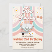 Twee Groovy Retro Daisy Rainbow 2e verjaardag Kaart (Voorkant)