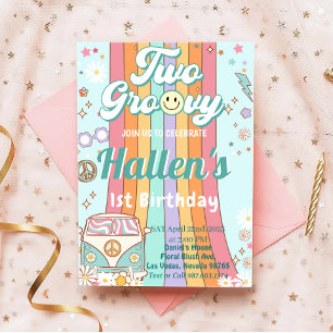 Twee Groovy Retro Daisy Regenboog 2de Verjaardag Kaart