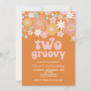 twee Groovy Retro Floral 2de verjaardag Kaart